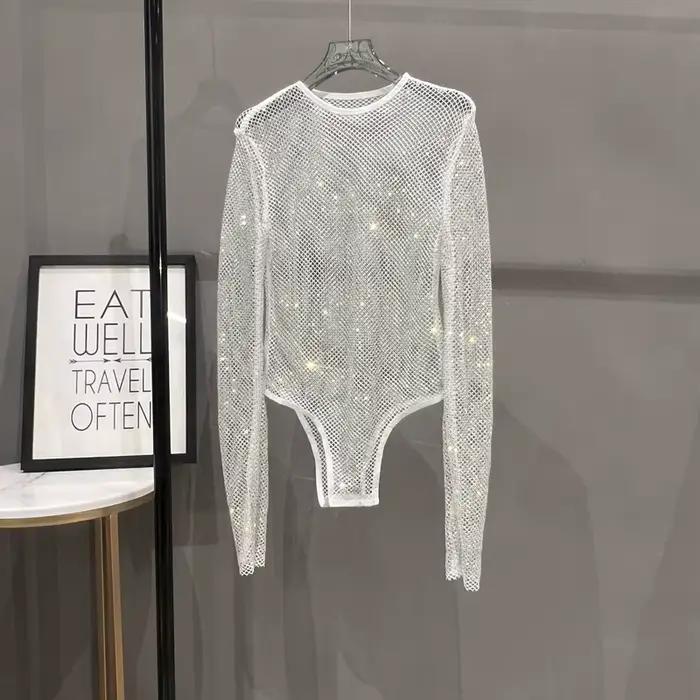 Combinaison en résille à paillettes brillantes, Sexy, transparente, à la mode, pour dames, boîte de 