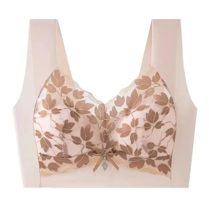 Soutien-gorge Push Up en dentelle feuille respirante, décolleté en V profond, avec nœud papillon en 