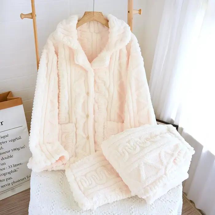 Pyjama Vintage épais et chaud en flanelle, pantalon à manches longues pour Couple, ensemble de vêtem