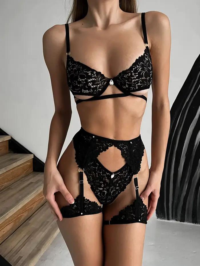 Lingerie Lovermore en dentelle, sous-vêtements érotiques, 3 pièces, blanc, lingerie sexy pour femmes