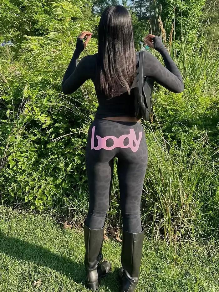 Sisterlinda Potlač s písmenami 2-dielny set pre ženy Zip Kardigan S Kapucňou Crop Bunda + Úzke Legíny Teplé Dievčatá S