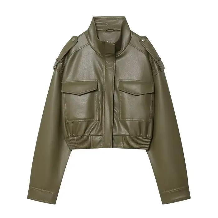 MUJER Umelá koža Strihaná bunda ženy Bomber Polosezónne bundy pre