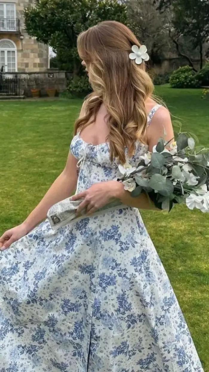 Robe d'été mi-longue vintage à imprimé floral pour femme, style corset, bleue, avec ceinture, bandage, disponible en blanc, noir, rose, vert, robe nuisette d'été