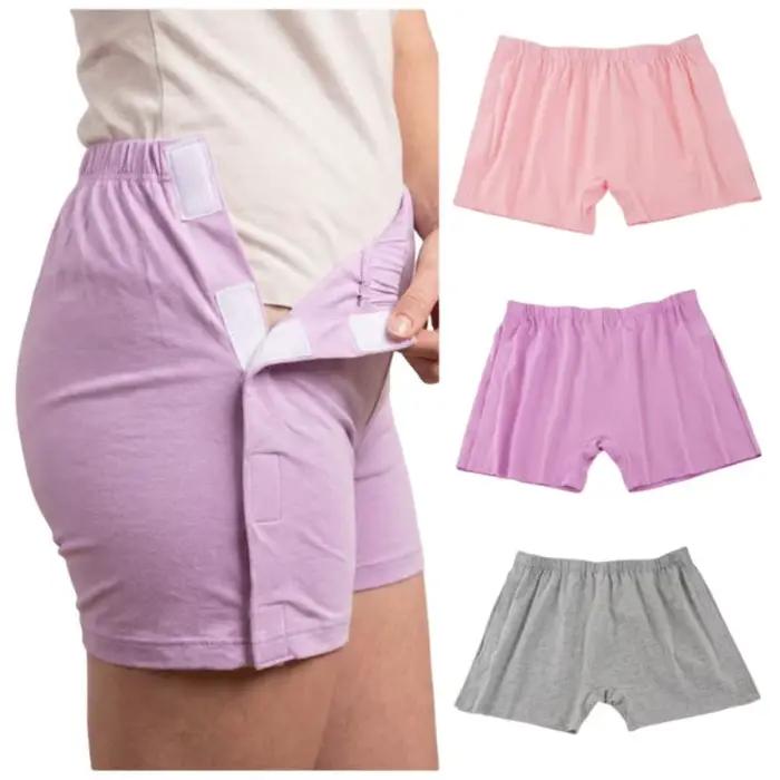 Sous-vêtements pour femmes faciles à porter, lavables, élastiques, post-opératoires, doux, respirants, à côtés ouverts, pour patients âgés