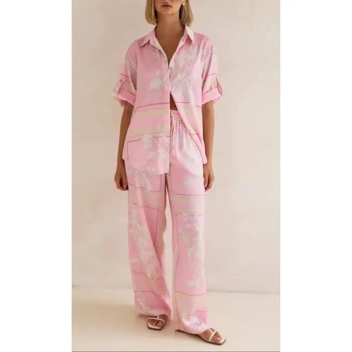 Ensemble pyjama 2 pièces imprimé Floral pour femmes, manches courtes, boutonné, vêtements de nuit doux, vêtements de détente, vêtements de maison