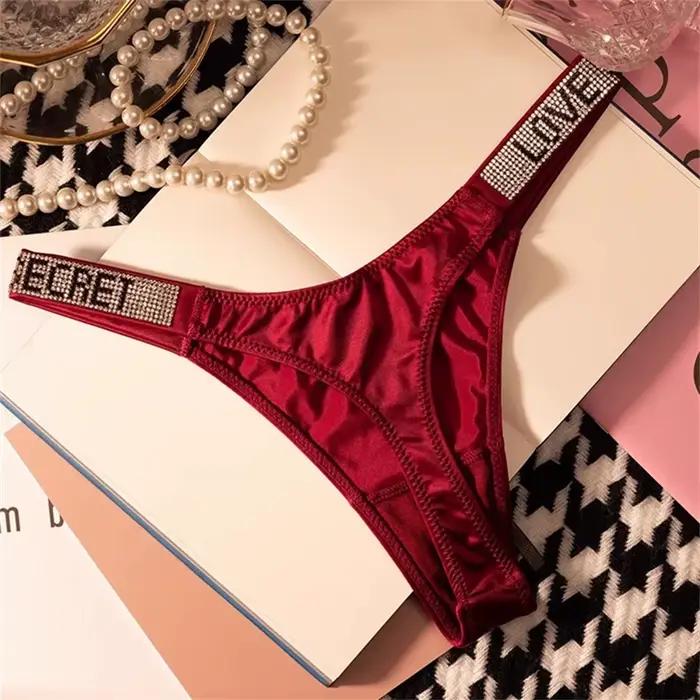 Vin rouge/léopard Sexy brillant strass string femmes sous-vêtements sans couture Sexy sport dames grande taille t-back culotte