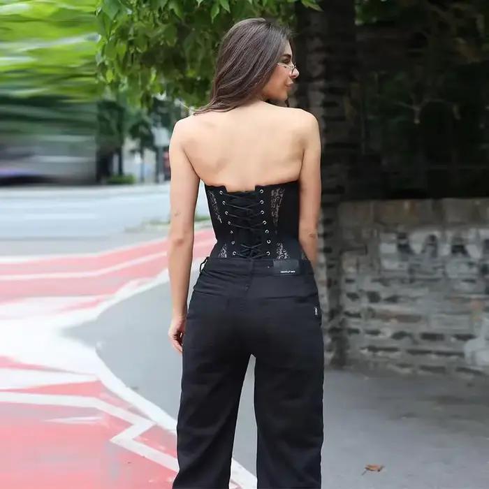 Hottie Top čipkovaný sexy bez rukávov bez ramienok obtiahnutý korzet pre ženy letná móda trend ulica fotografia navrhnutý