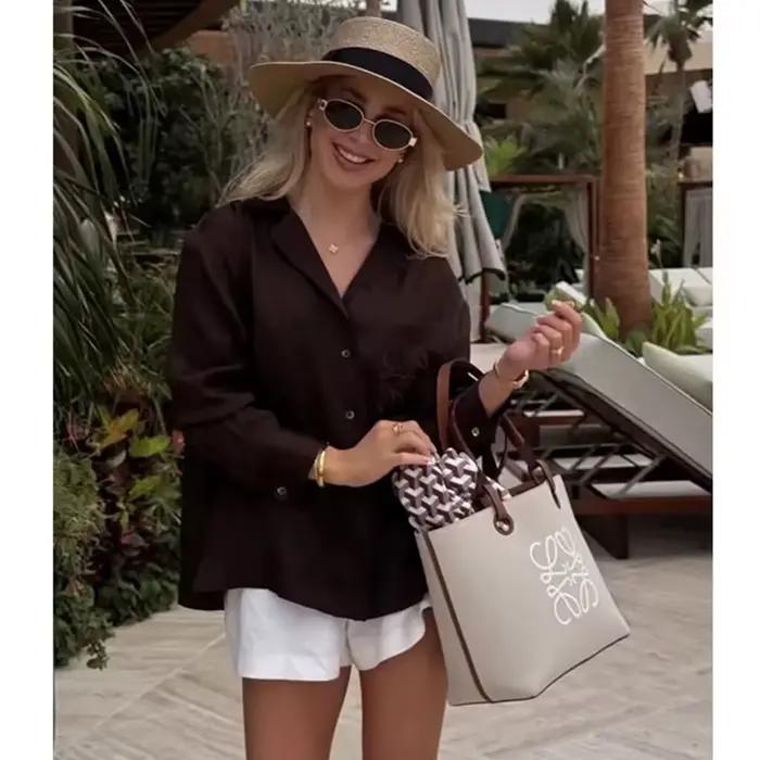 Chemise Nové jarné košele 2026 pour femme, chemisiers polyester décontractés et élégants, col en V, ajustement lâche, automne-hiver, occasionnel, confortable