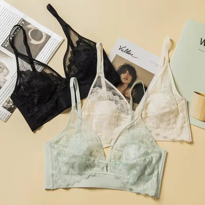 Soutien-gorge Push Up en dentelle pour femmes, sous-vêtements en V profond, brassière sans fil, bonnet A B, dos de beauté, bonnet 3/4, Lingerie fine et Sexy