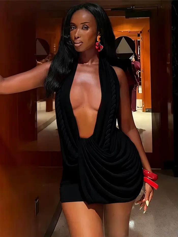 Nibber Odhalený Chrbát Dámske Šaty Twist Bandáž Halter Výstrih Bez Rukávov Polnočný Klub Párty Sexy Móda Mini