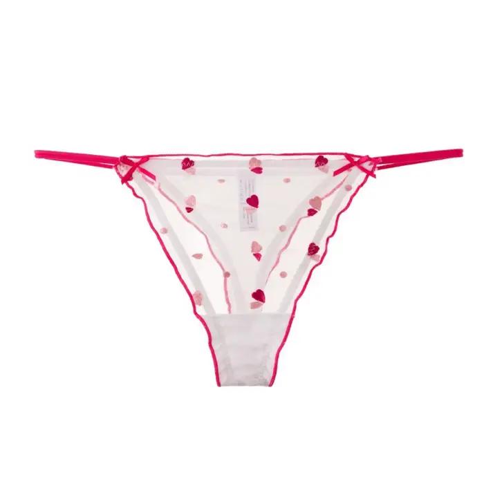 Tongs japonaises mignonnes en dentelle, string Sexy pour dames, slip imprimé cœur, dos en T, Lingerie taille basse, sous-vêtements creux, sangle fine