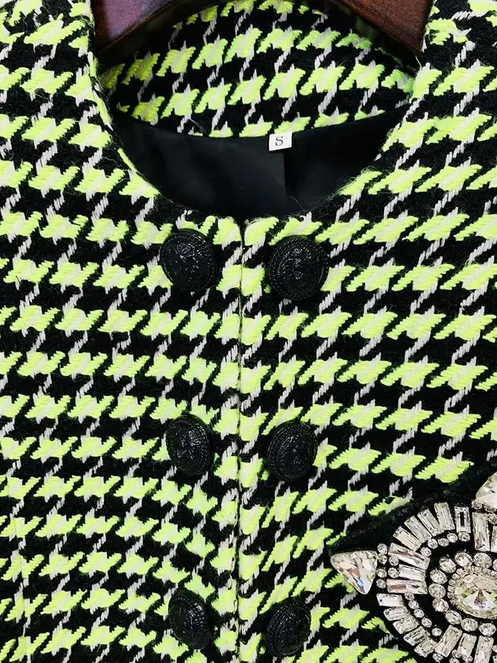 HIGH STREET Novinka 2026 Tvídové sako s perličkami v kohútom vzore s logom levie gombíky