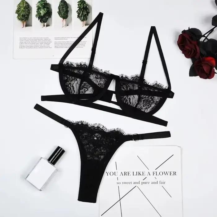 Ensemble de lingerie sexy pour femme, sous-vêtements transparents en dentelle, broderie féerique, ensemble de soutien-gorge délicat, soutien-gorge push-up, ensembles de culottes fines, soutien-gorge é
