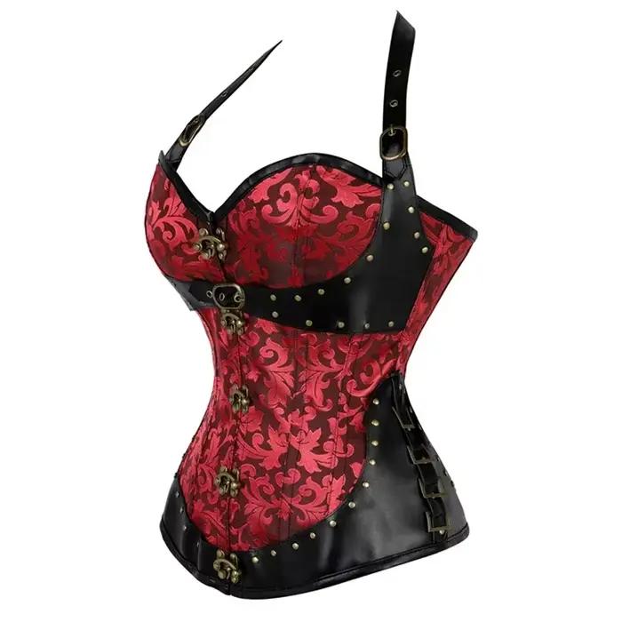Steampunk haut Corset licou Sexy en cuir Korset femmes gothique Punk surbuste Corsets et Bustiers médiéval rétro Corselet