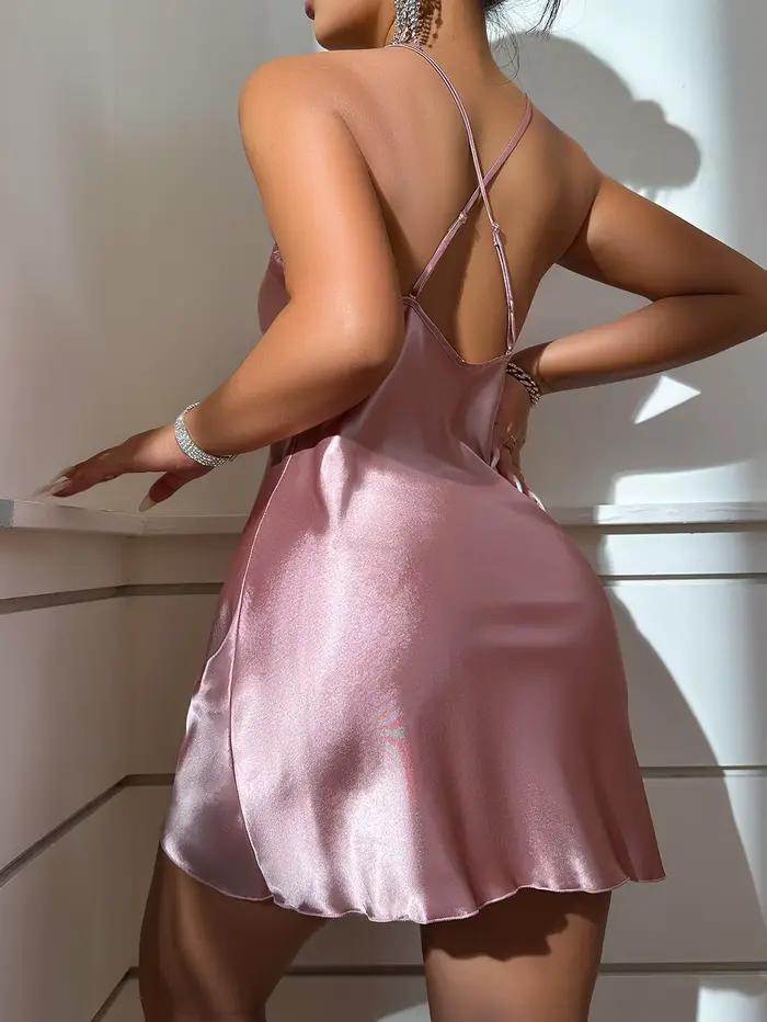 Saint Valentin Sexy femmes été pyjamas dos nu glace soie Slip courte Mini robe Simulation soie chemise de nuit décontracté nuisettes