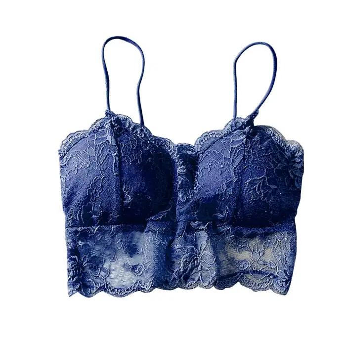 Été femmes dentelle haut sexy soleil sans manches solide hauts non rembourré Bralette soutien-gorge Bustier fermeture éclair dos Club boléro réservoir taille libre lingerie
