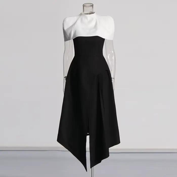 TWOTWINSTYLE odnímateľný plášť elegantné šaty pre ženy so štvorcovým výstrihom bez rukávov s vysokým pásom a rozparkom