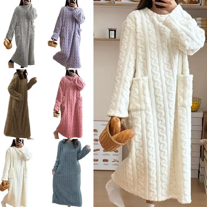 Flanelle Epaisse Femme Polyester Robe de Nuit Longueur Aux Genoux Confort Elégance Occasions Spéciales