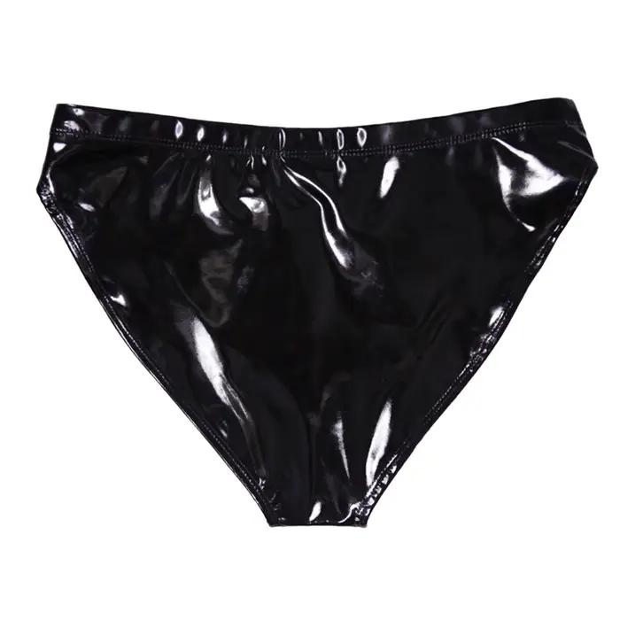 Sous-vêtements en cuir verni pour femmes, grande taille, look mouillé, culotte élastique à faible hauteur, sous-vêtements en Latex pour fête dansante