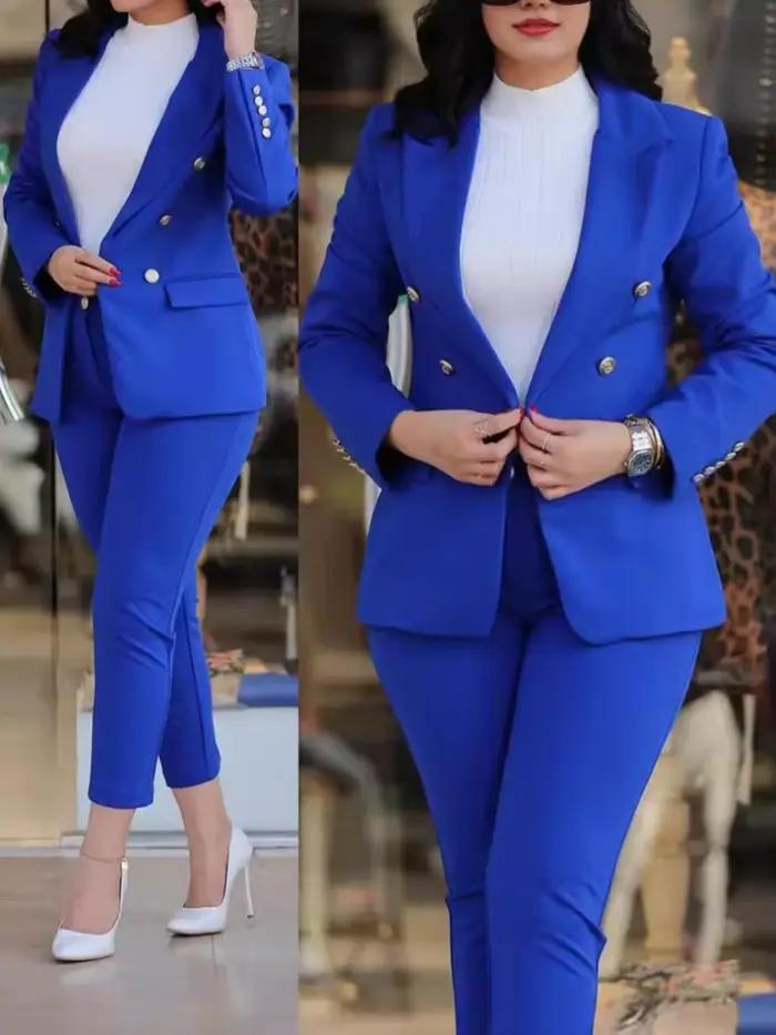 Ensemble deux pièces pour femme, veste boutonnée et pantalon longueur cheville, style formel et élégant pour toutes les saisons