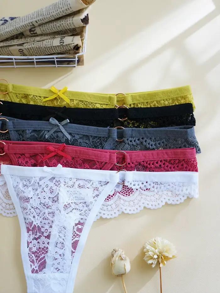 Lot de 5 culottes en dentelle pour femmes, élégantes et confortables, taille basse, strings sexy de couleur unie