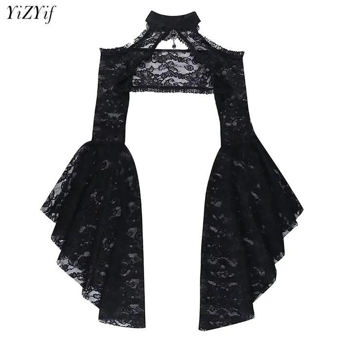 Punk bolero na zvýšenie ramien Top Trad Goth čierne šály s rozšírenými rukávmi obalové obálky na večerné šaty C