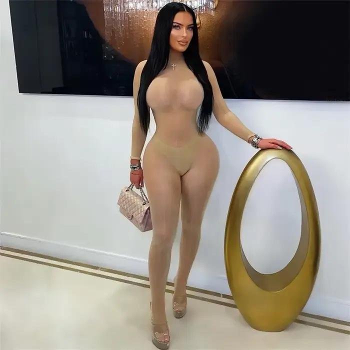 Doyerl sieťovaná priesvitná čierna kombinéza pre ženy Sexy Rave večierok jednodielny Club body na párty štíhla obtiahnutá salopeta Catsuit