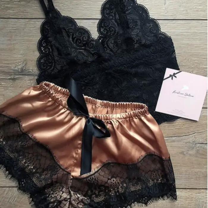Pyjamas sexy pour femmes 2 pièces haut short ensemble vêtements de nuit vêtements dentelle pyjamas sous-vêtements lingerie