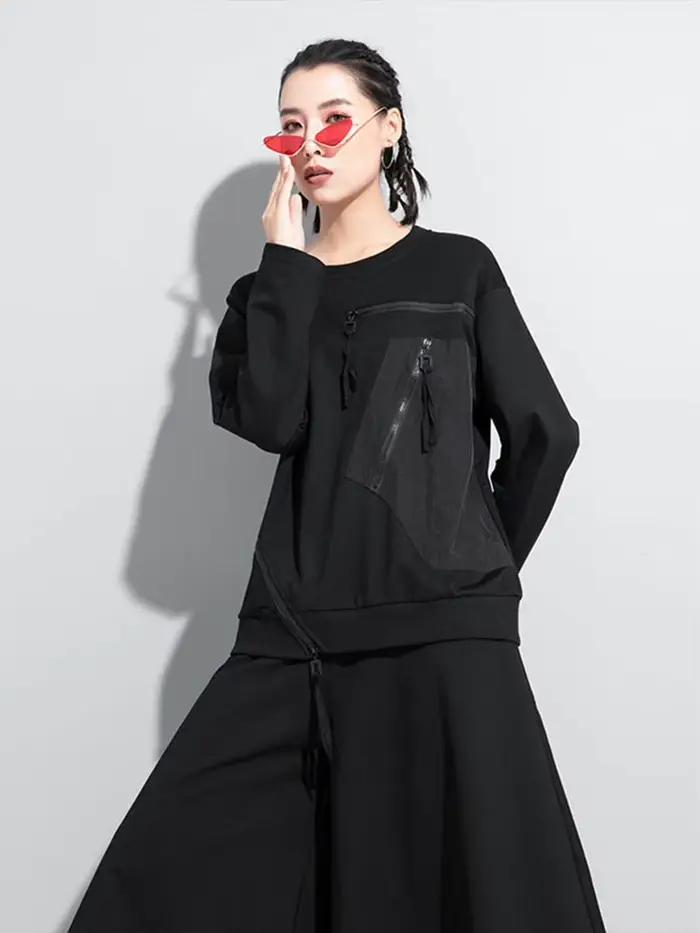 Amax luluE Európsky dizajnér čierne tričko pre ženy voľný punk štýl neformálne vintage luxusné streetwear