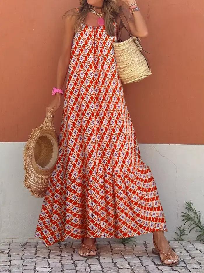 Camisole Bohème Femmes Imprimée Sans Manches Bretelles Spaghetti Mode Libre Plage Cocktail Été