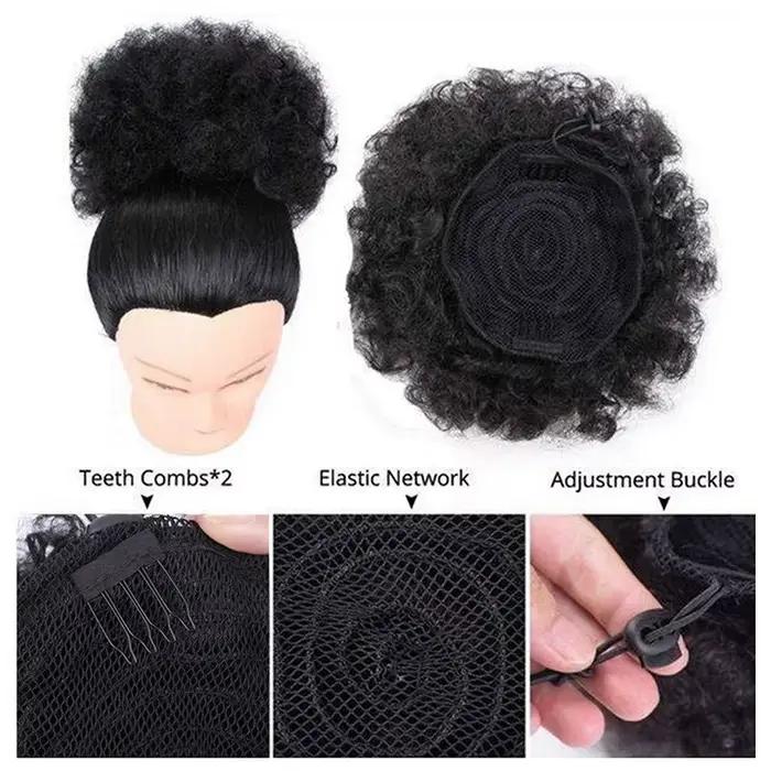 Chignon afro bouclé, queue de cheval synthétique courte et crépue pour femme, extensions de chignon afro bouclé avec cordon de serrage
