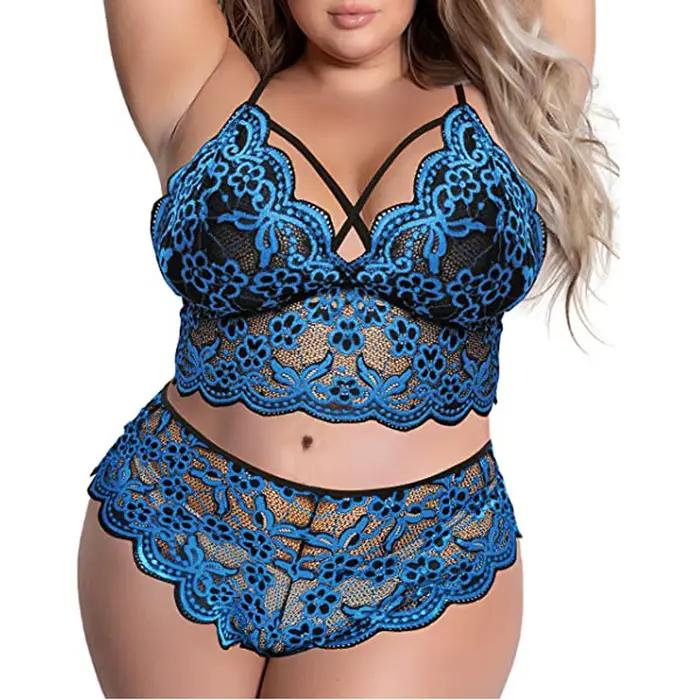 Grande taille soutien-gorge 2 pièces ensembles Lingerie Sexy femmes dentelle broderie soutien-gorge et slip ensembles sous-vêtements vêtements de nuit pyjamas ensemble exotique 4XL