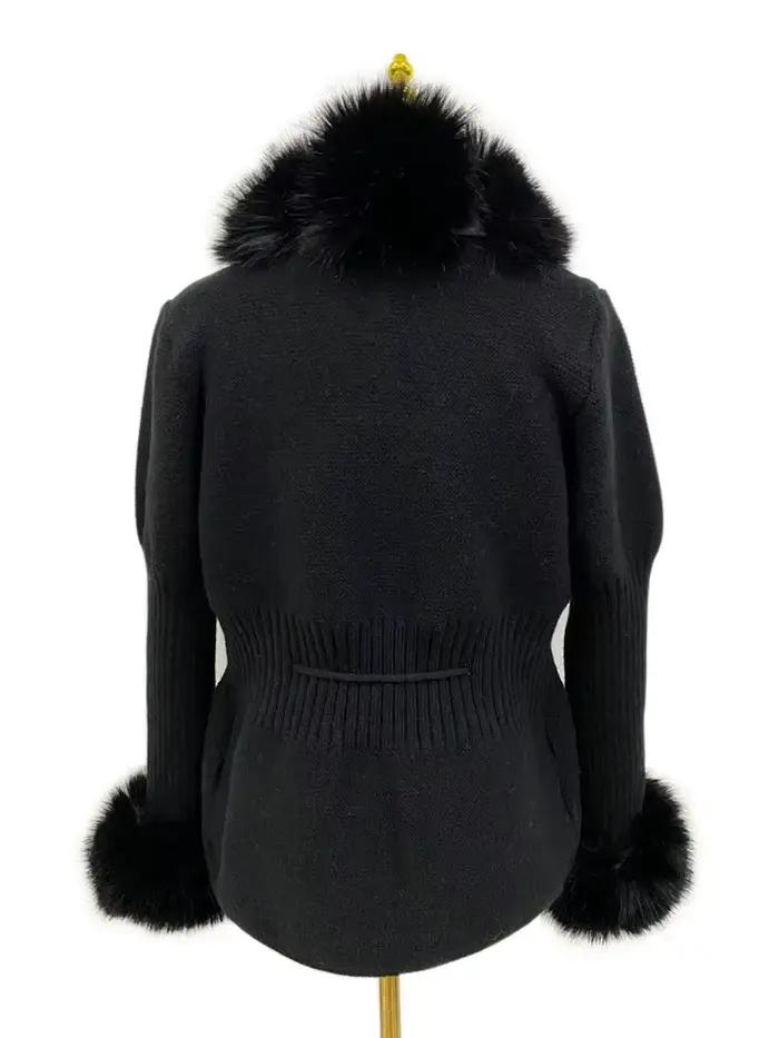 ZADORIN luxusný kožušinový cardigan pletený zimný sveter pre ženy elegantná odnímateľná kožušina opasok biela ružová