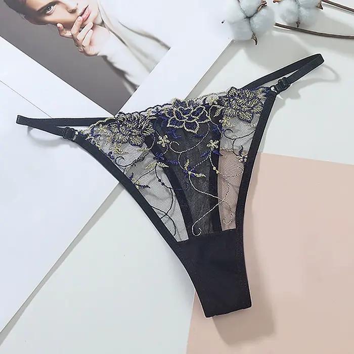 Dámske nohavičky Lingerie s výšivkou, sieťovaná, zvodné tangá
