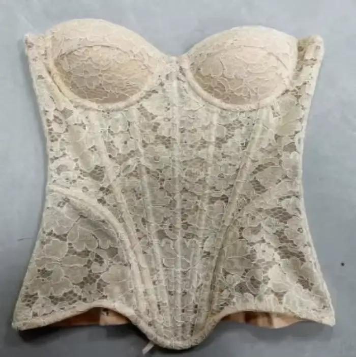 Dámska biela čipkovaná korzetová podprsenka Overbust luxusný živôtik na svadbu Bez ramienok Šnurovací bustier Trubičkový top Trenažér pásu Oceľové kosti