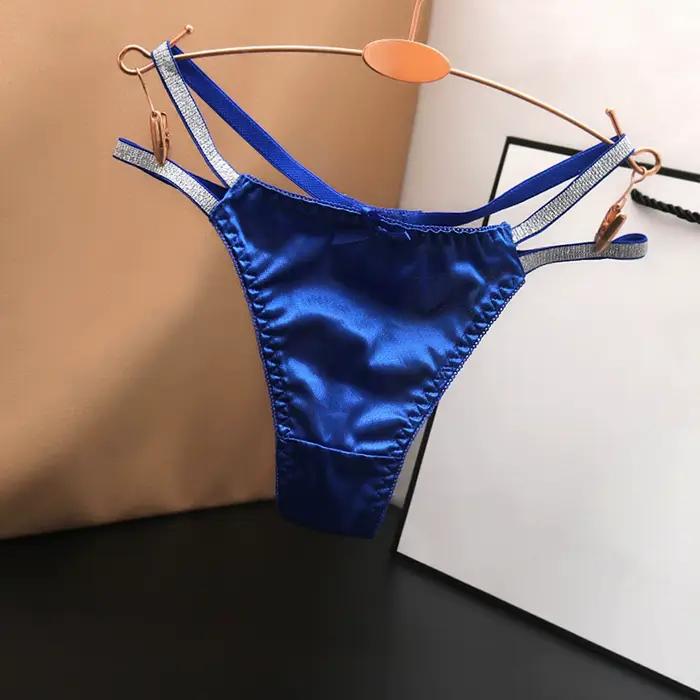Dámske nízke nohavičky saténové s tenkými ramienkami jednofarebné spodné prádlo Sexy tangá t-back