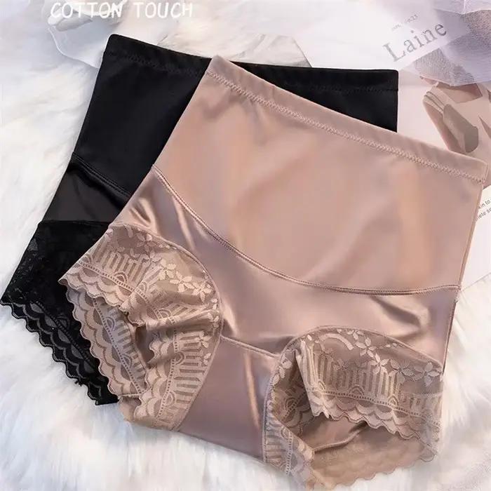 Sexy dentelle glace soie femmes culottes taille haute sans couture culotte sous-vêtements corps Shaper mince doux respirant antibactérien femme slip