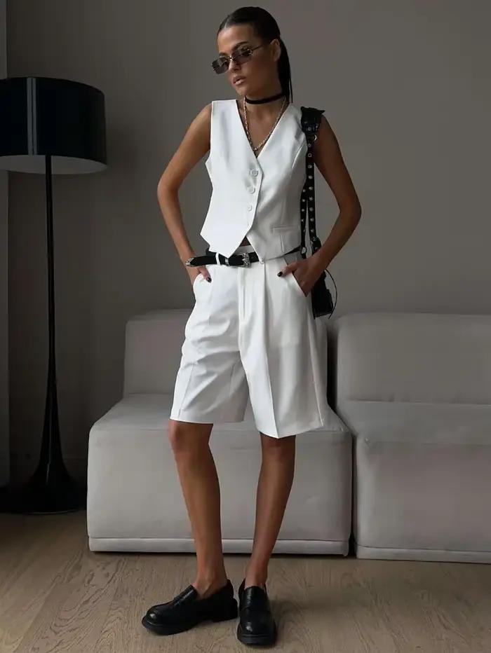 Wolfeel letný dámsky chic nohavicový kostým dvojdielny set do kancelárie