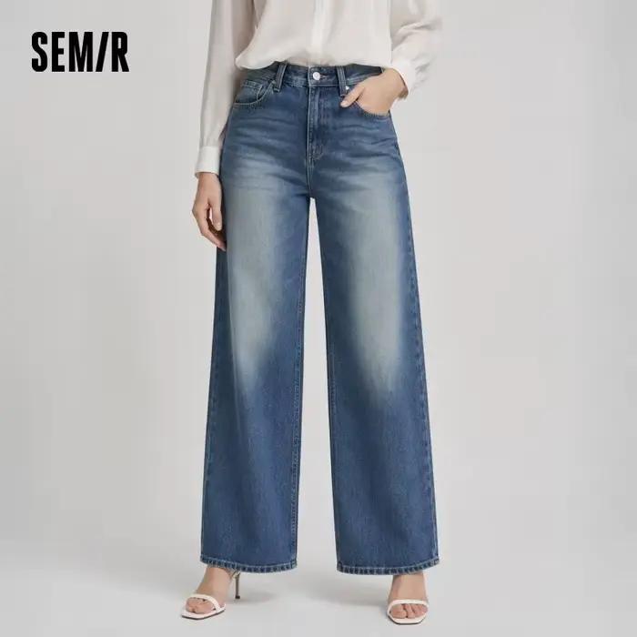 Semir retro džínsy pre ženy jar 2026 Lyocell zmes široké nohavice dĺžka po zem zakrývajúce boky predlžujúce nohy