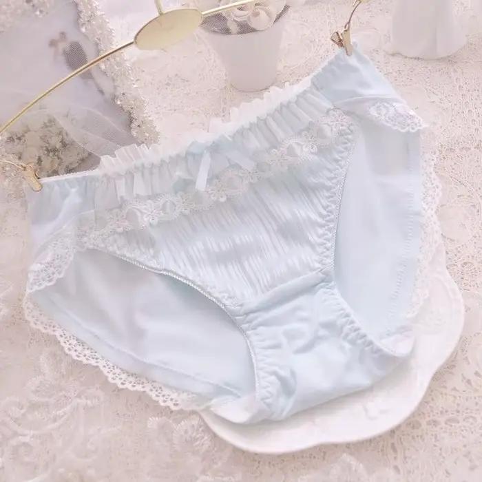 Culotte de princesse en soie et dentelle brodée pour femme, sous-vêtements à volants, en Satin soyeux, sans couture, Style mignon et adorable