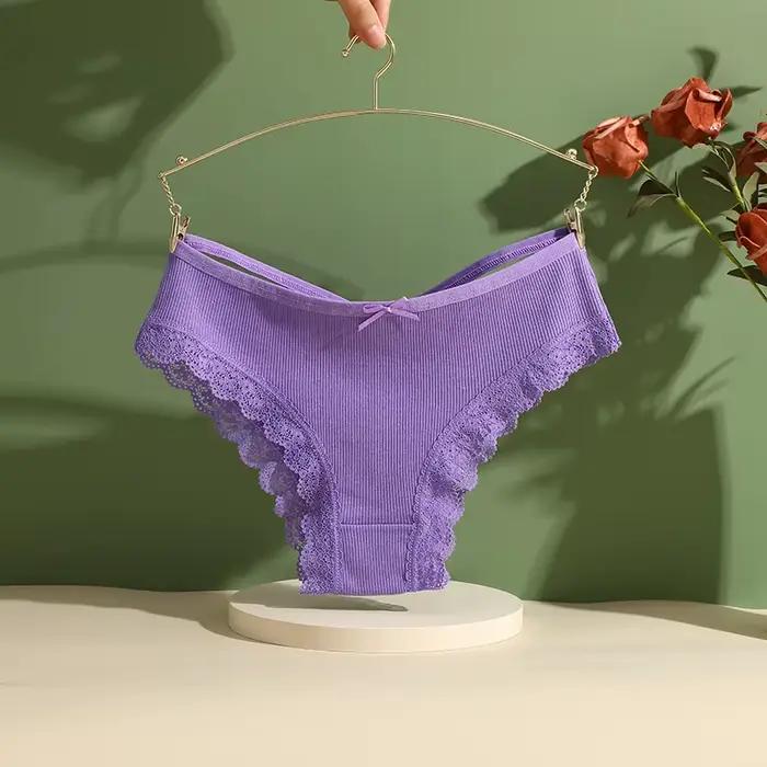 3 pièces/ensemble femmes coton culottes Sexy taille basse dentelle culotte brésilienne évider doux respirant Lingerie femme arc sous-vêtements S-XL