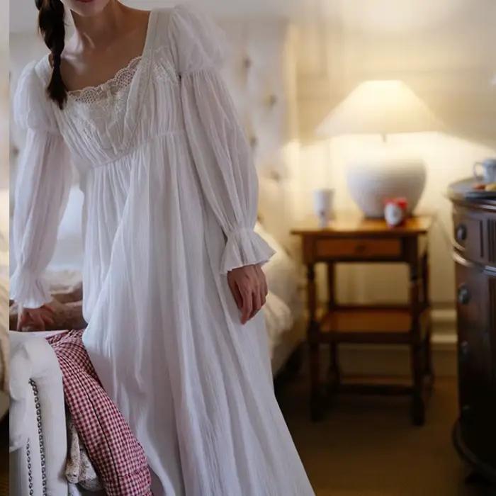 Biela čipkovaná princezná dlhá nočná košeľa po lýtka