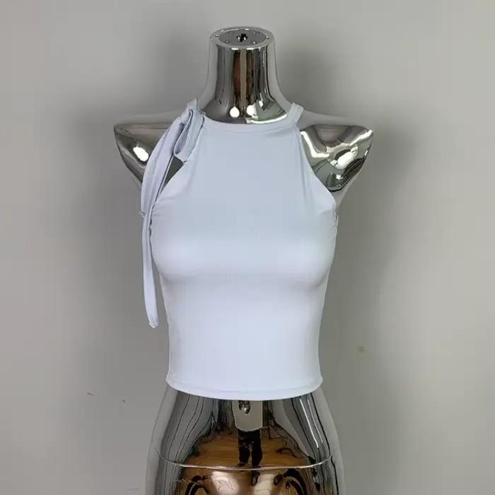 Dongdaemun – Camisole courte et Sexy pour fille épicée, épaules dénudées, débardeur à lacets, mode femme, couleur unie, haut court polyvalent