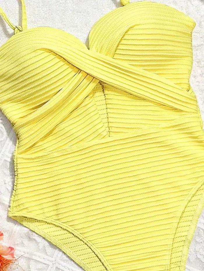 DEAK Sexy jaune évidé une pièce maillot de bain pour femmes maillot de bain croisé femme cordon body maillot de bain maillots de bain