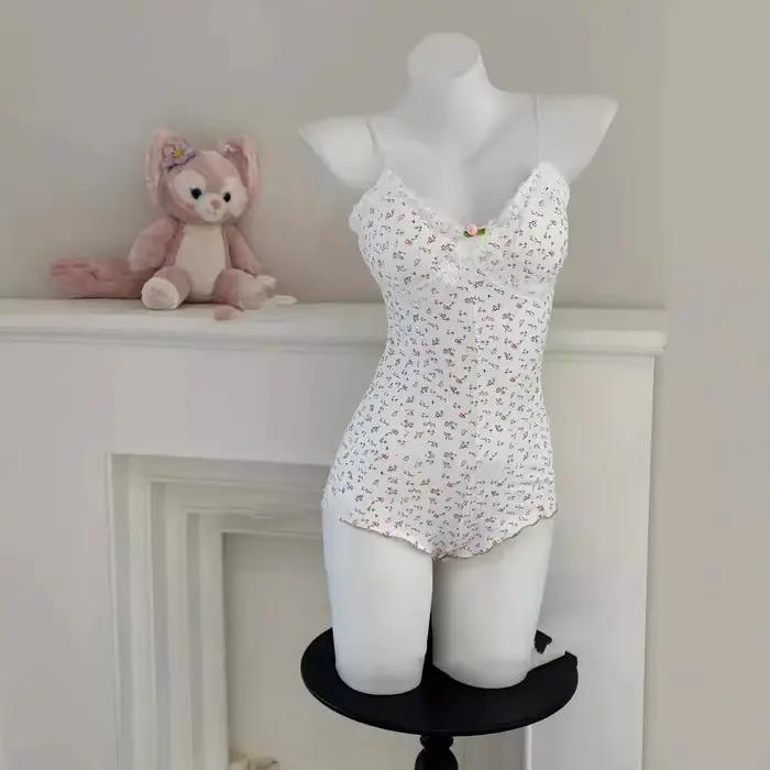Body sexy pour femme à imprimé floral, avec dentelle, sans manches, coupe ajustée, combinaison d'été, lingerie sexy, vêtements de nuit