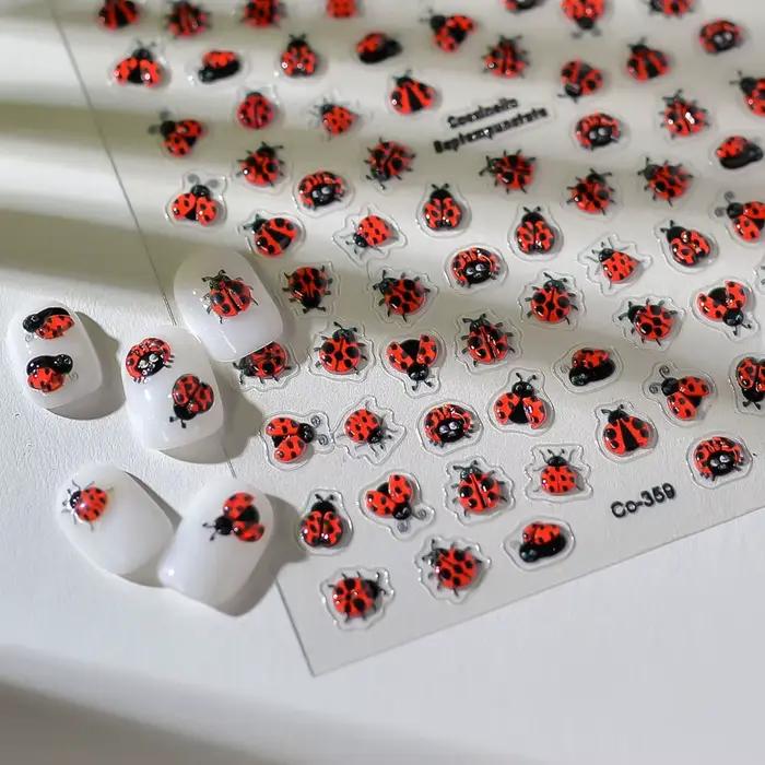 Coccinellidae nechty umenie 5D reliéfne samolepiace nálepky mix dizajn hmyz