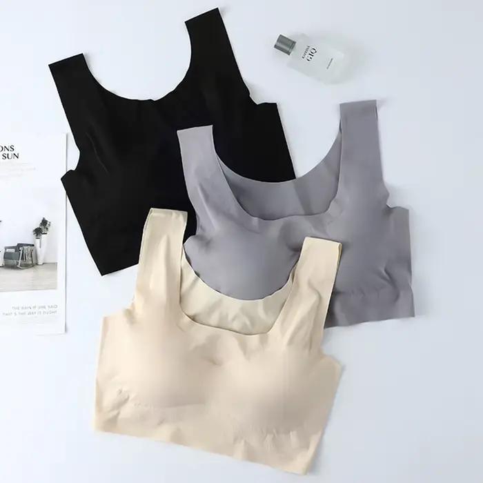 Soutien-gorge de nuit en soie glacée pour femme, lingerie sexy, débardeur sans couture, sous-vêtements pour femme, débardeurs de yoga et de sport, crop tops grande taille