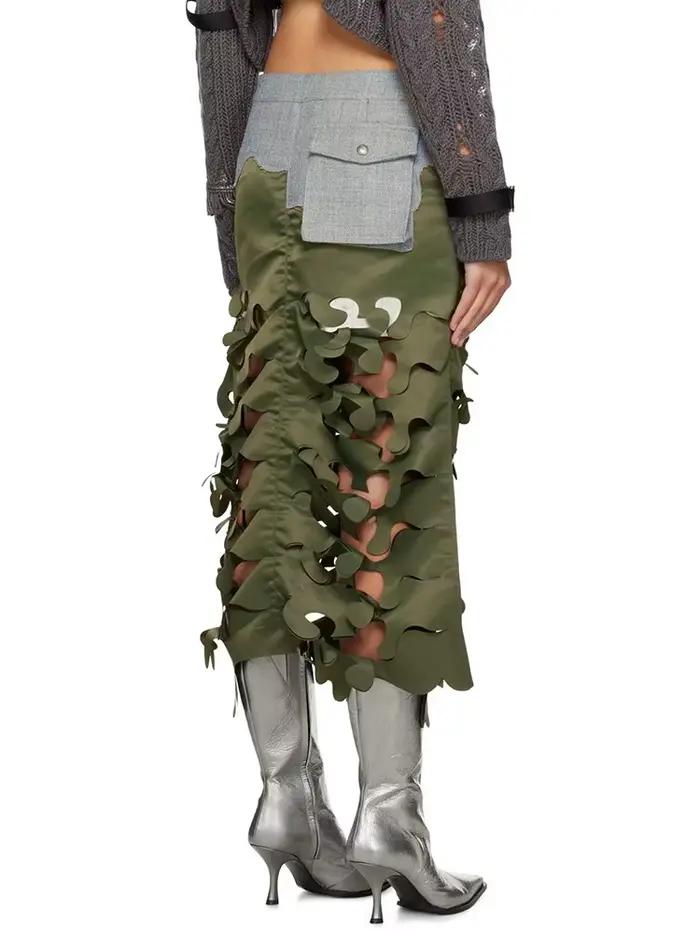 TWOTWINSTYLE Hit Farba Štíhle Sukne Pre Ženy Vysoký Pás Spájaný Zips Vyrezávaný Nepravidelný Streetwear Dámska Sukňa