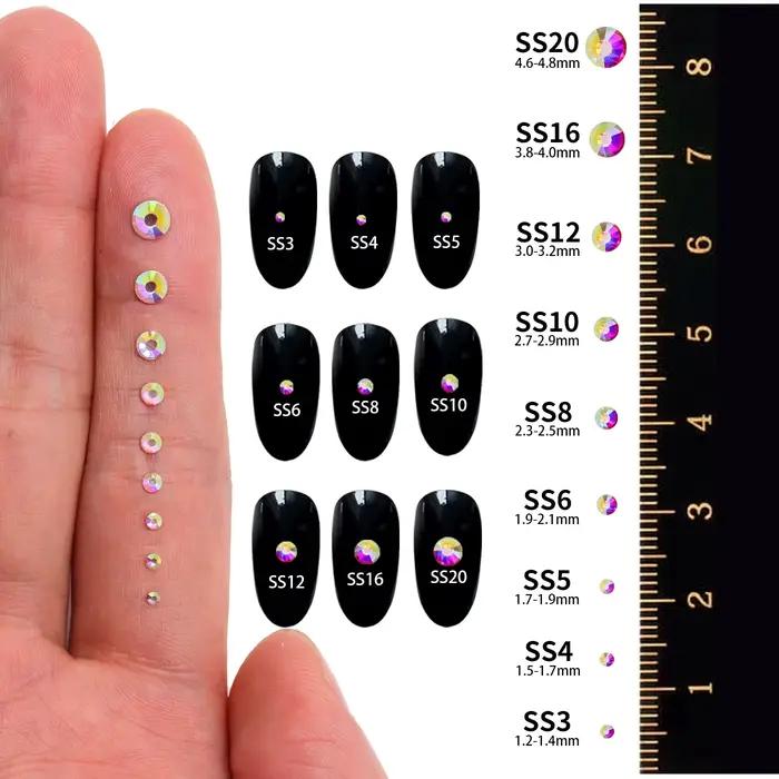 1440 kusov mix veľkostí sklenené ploché kamienky trblietky kryštál AB okrúhly diamant bez korekčného lepidla na kameň pre