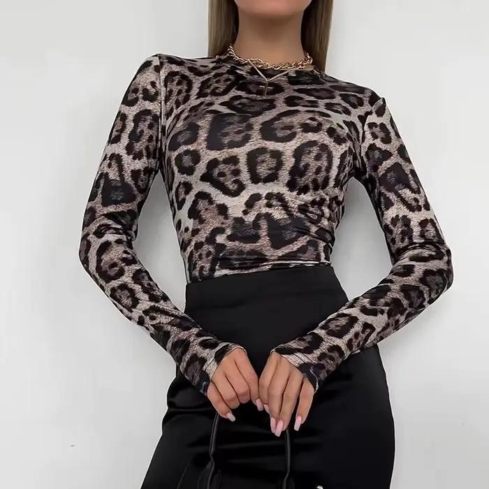Body léopard Sexy pour femmes, coupe cintrée, décontracté, col montant, manches longues, combinaison une pièce rétro Y2k, Streetwear féminin